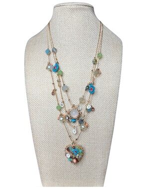 Betsey Johnson Pastel Multi-Strand Bead & Pendant Necklace - Gold Tone